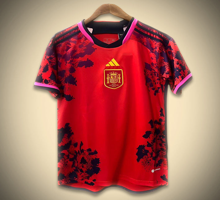 maillotespagnefleurs-1.jpg Concept Spanje Thuisshirt Rood 2024 vooraanzicht