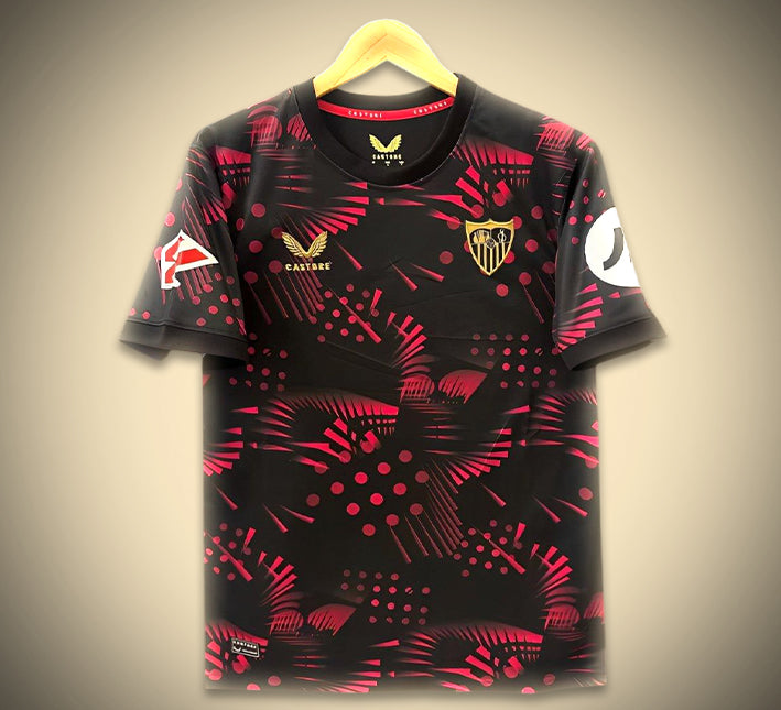 maillot-exterieur-fc-seville-noir-saison-2024-2025-tenue-de-football-officielle FC Sevilla uitshirt zwart seizoen 2024 2025 officieel voetbaltenue