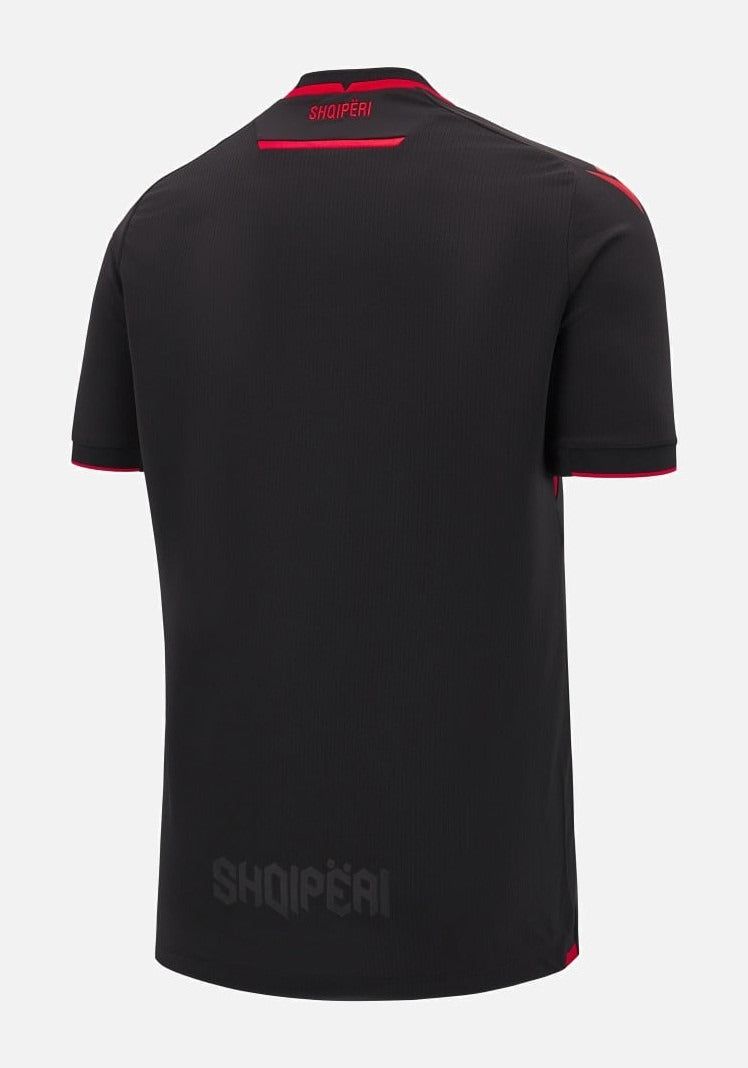 maillot-de-football-albanie-troisieme-tenue-2025-rouge-et-noir voetbalshirt Albanië derde tenue 2025 rood en zwart