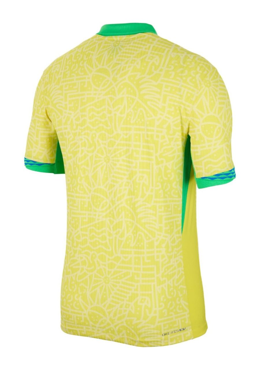 maillot-de-football-du-bresil-domicile-saison-2024-jaune-et-vert Voetbalshirt van Brazilië thuisshirt seizoen 2024 geel en groen