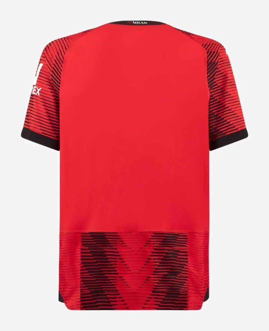 maillot-domicile-ac-milan-saison-2023-2024-rayures-rouges-et-noires Thuisshirt AC Milan seizoen 2023 2024 rode en zwarte strepen