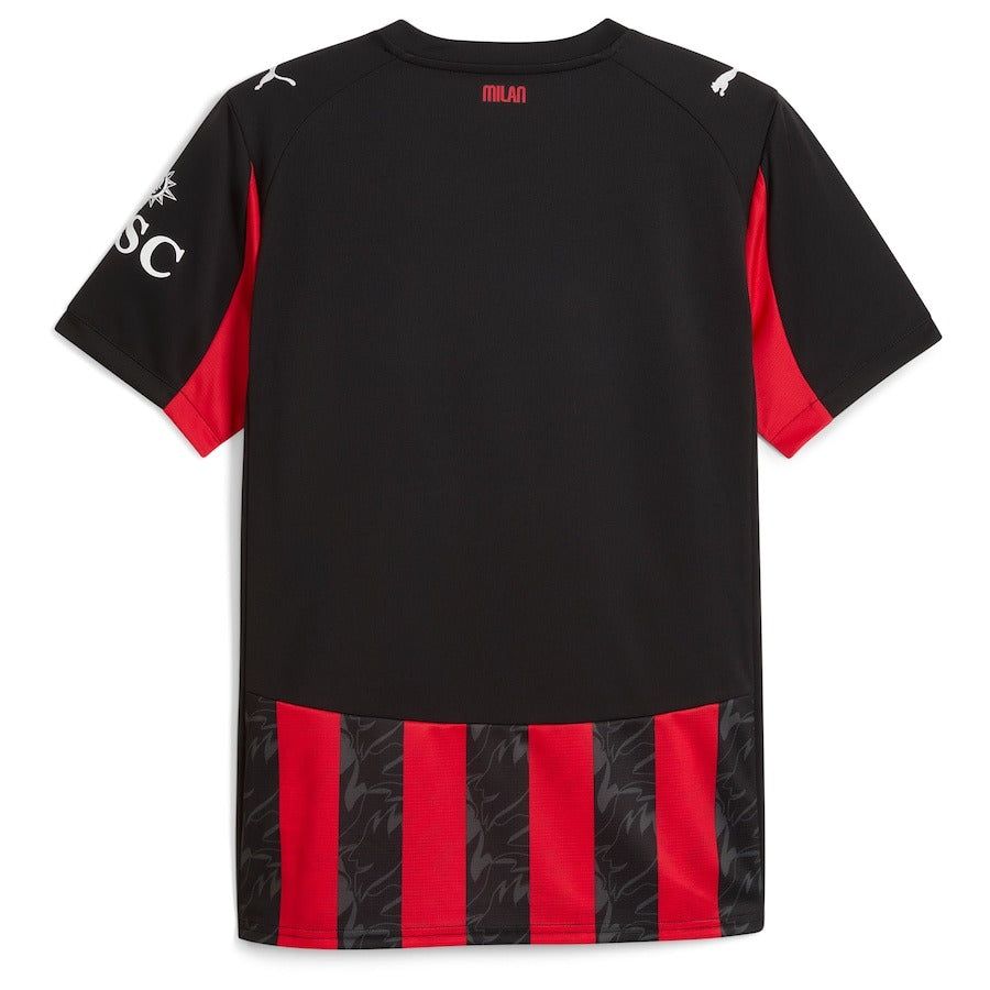 maillot-domicile-ac-milan-saison-2025-2026-rouge-et-noir-avec-ecusson-officiel thuisshirt AC Milan seizoen 2025 2026 rood en zwart met officieel embleem