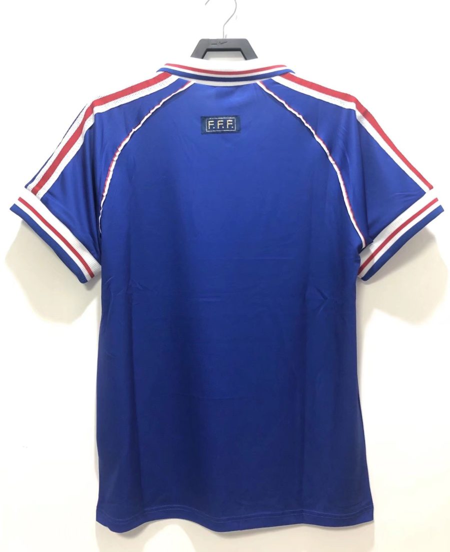 maillot-domicile-equipe-de-france-1998-bleu-avec-coq Thuisshirt Frankrijk 1998 blauw met haan