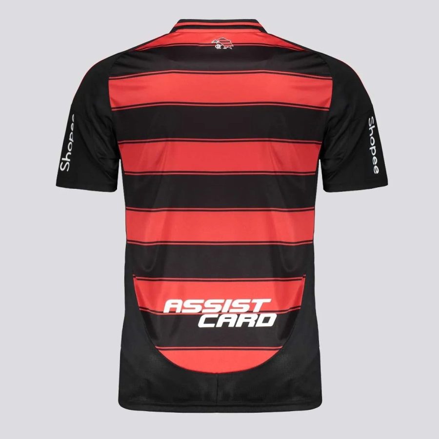 maillot-domicile-flamengo-saison-deux-mille-vingt-cinq-rouge-et-noir-avec-ecusson-du-club Thuisshirt Flamengo seizoen tweeduizendvijfentwintig rood en zwart met clubembleem