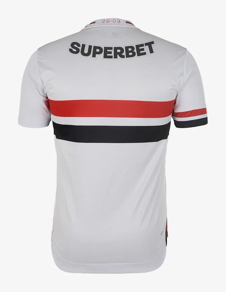 maillot-domicile-sao-paulo-fc-saison-2025-jersey-officiel-blanc-rouge-noir Sao Paulo FC thuisshirt seizoen 2025 officieel shirt wit rood zwart