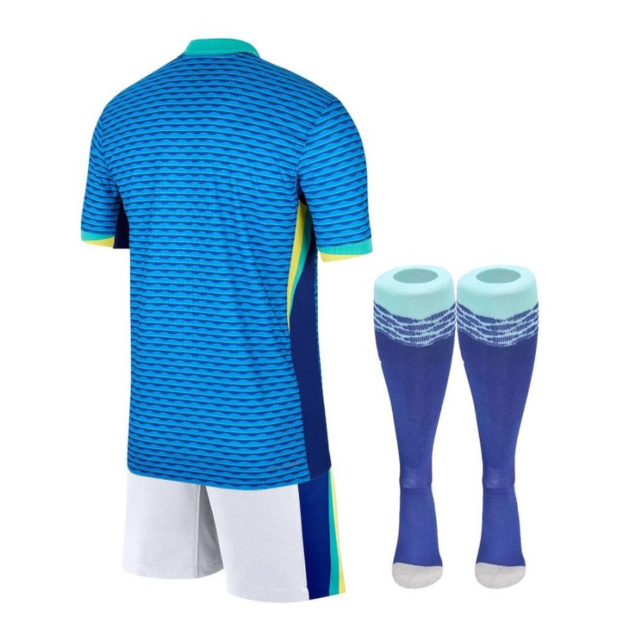maillot-enfant-bresil-exterieur-2024-tenue-de-football-jaune-et-vert Kindershirt Brazilië uitshirt 2024 voetbaltenue geel en groen