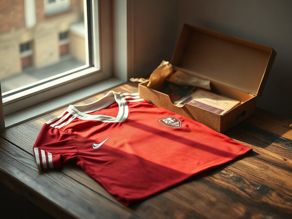 Plat neergelegd AZ Alkmaar thuisshirt 2026 met ribkraag en rode en witte kleuren in zacht daglicht