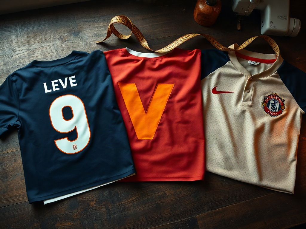 Drie bedrukkingstechnieken voor voetbalshirts naast elkaar: flex, flock en borduurwerk