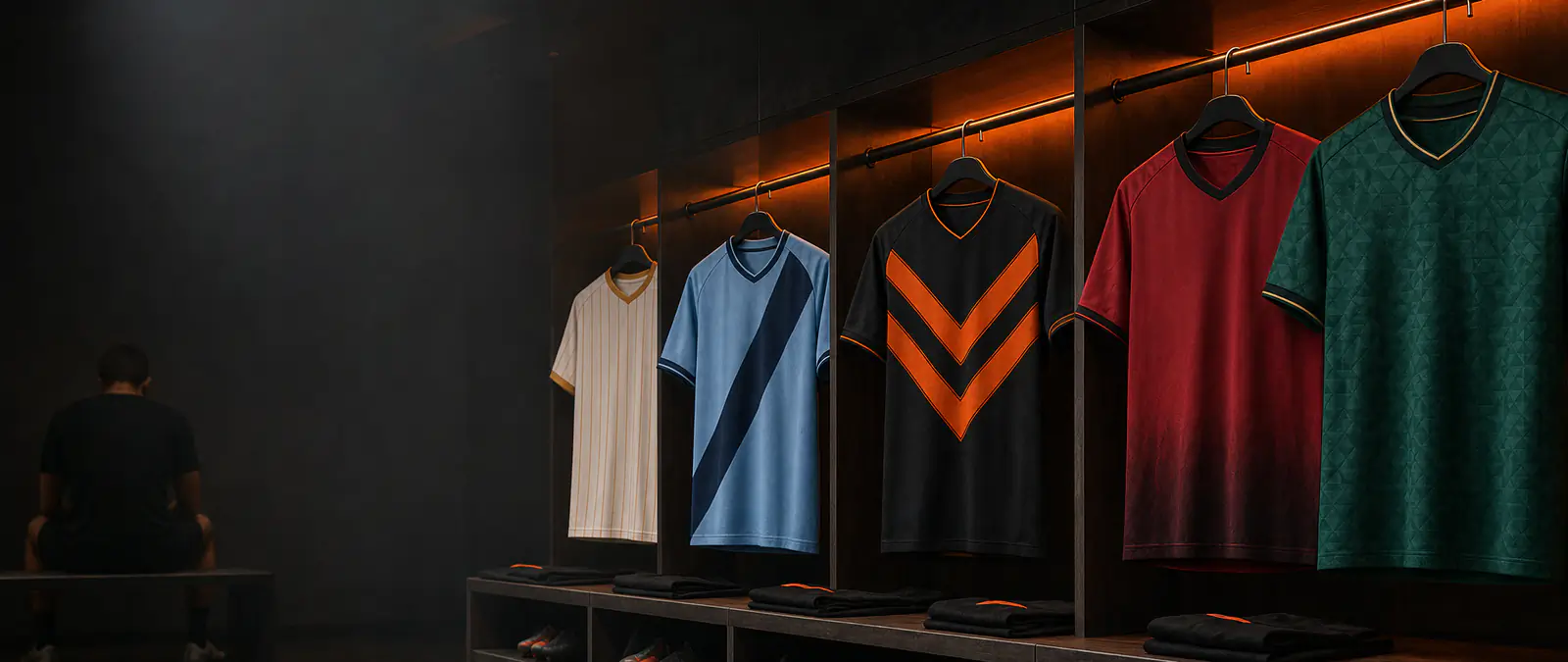 Nieuwe voetbalshirts in een kleedkamer, seizoen 2026/2027